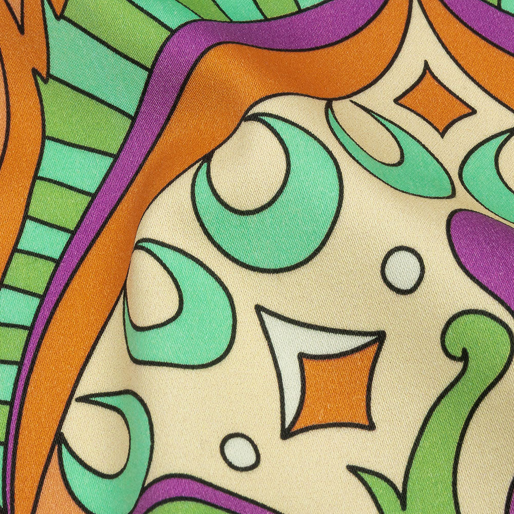 Stretch Cotton Sateen - Orange Paisley Diamonds - Bejeweled Blaze Print - Mood Exclusive Groove Collection - Detail