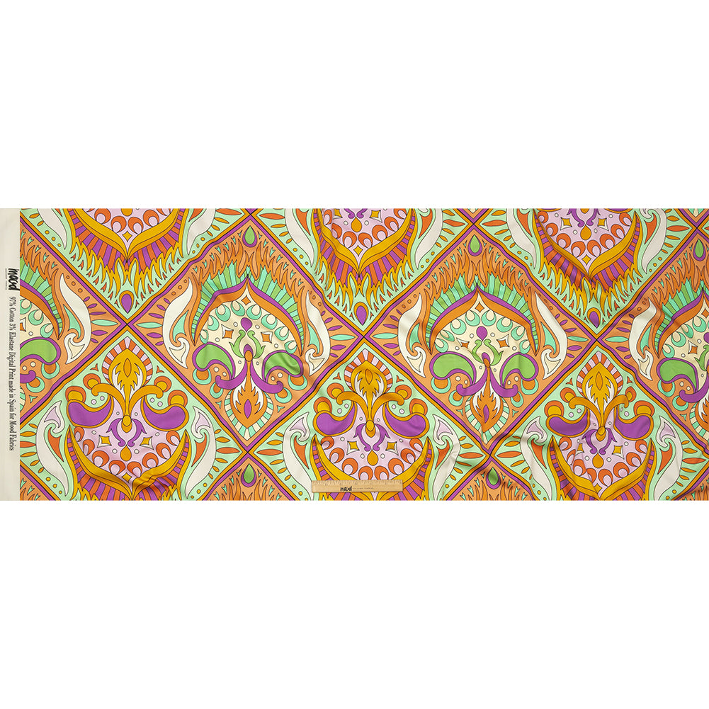 Stretch Cotton Sateen - Orange Paisley Diamonds - Bejeweled Blaze Print - Mood Exclusive Groove Collection - Full