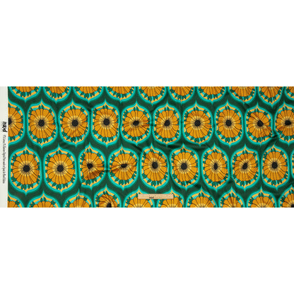 Stretch Cotton Sateen - Yellow and Teal Floral Ogees - Sunrise Divine Print - Mood Exclusive Groove Collection
