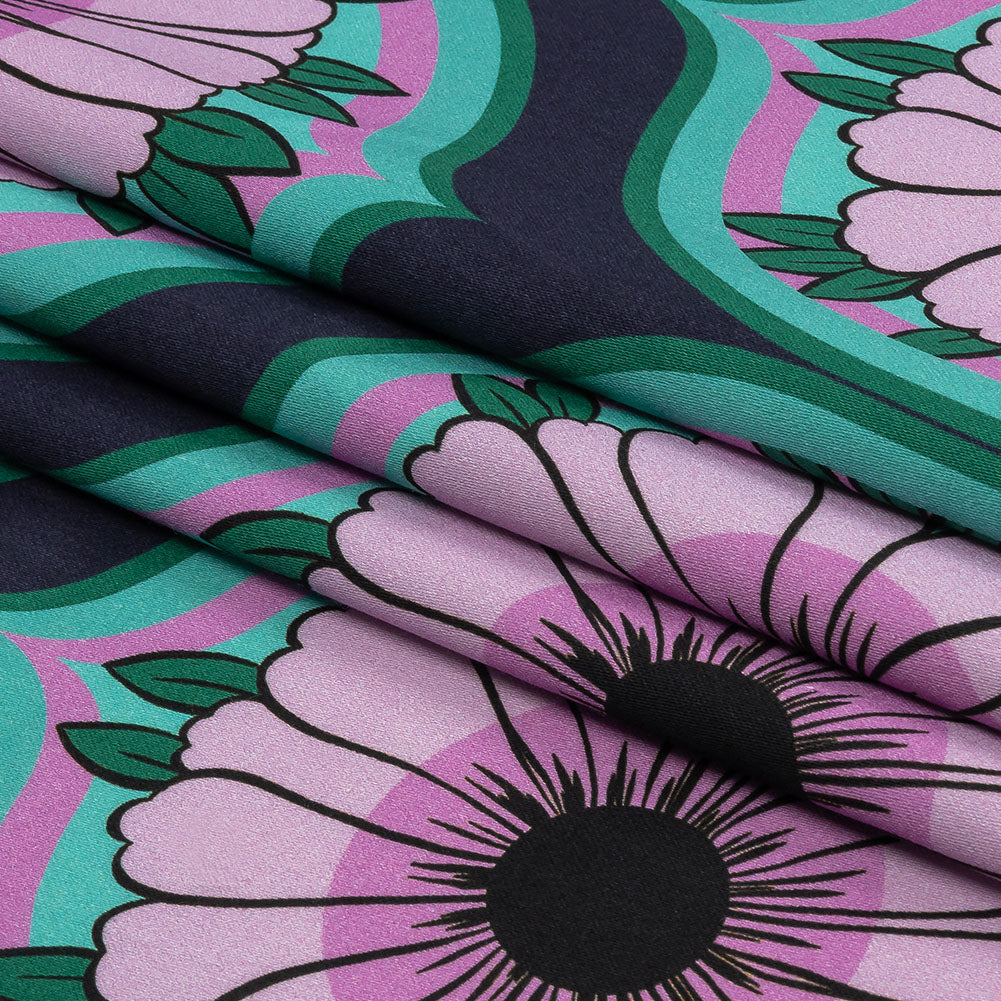 Stretch Cotton Sateen - Lavender and Teal Floral Ogees - Sunrise Divine Print - Mood Exclusive Groove Collection - Folded