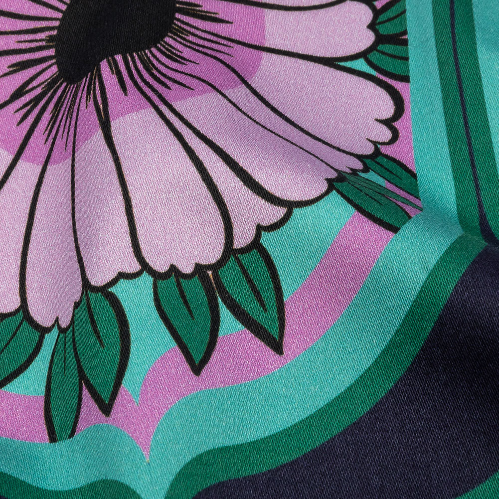 Stretch Cotton Sateen - Lavender and Teal Floral Ogees - Sunrise Divine Print - Mood Exclusive Groove Collection - Detail