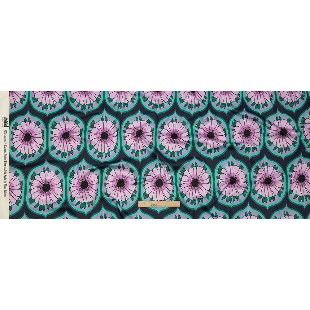 Stretch Cotton Sateen - Lavender and Teal Floral Ogees - Sunrise Divine Print - Mood Exclusive Groove Collection - Full