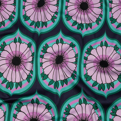 Stretch Cotton Sateen - Lavender and Teal Floral Ogees - Sunrise Divine Print - Mood Exclusive Groove Collection