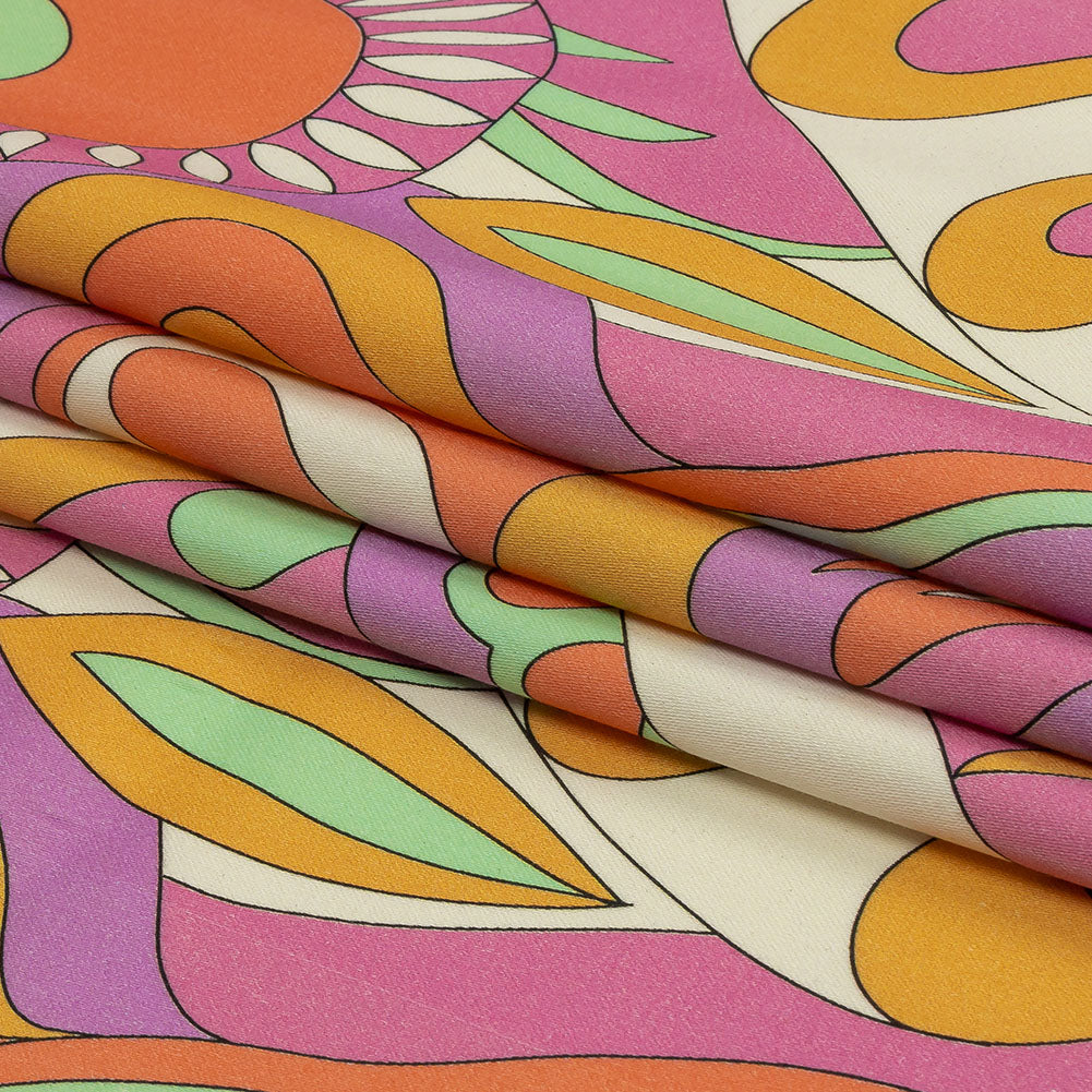 Stretch Cotton Sateen - Purple, Pink and Orange Paisley and Abstract - Surf City Psychedelia Print - Mood Exclusive Groove Collection - Folded