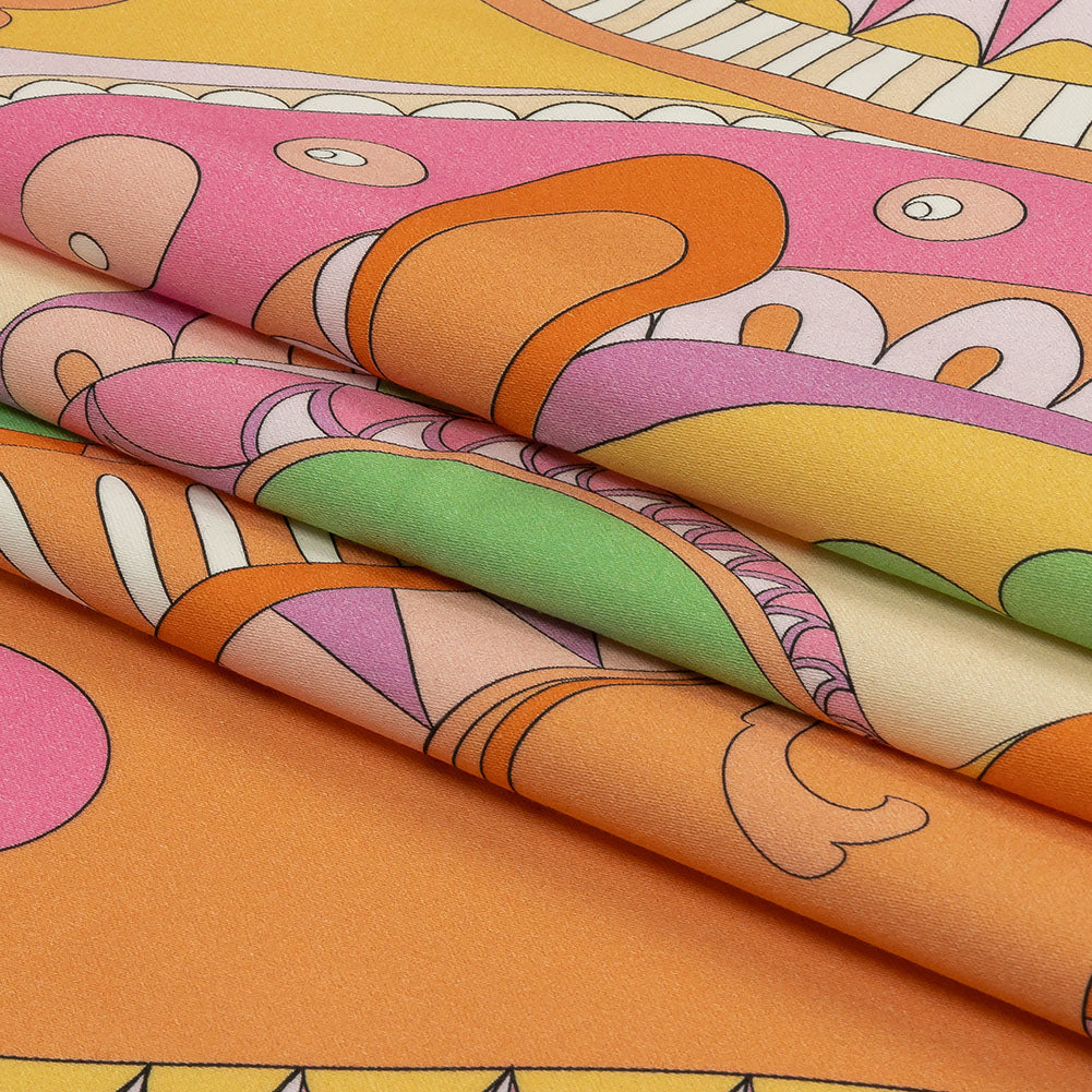 Stretch Cotton Sateen - Orange and Pink Abstract - Festival Daydreams Print - Mood Exclusive Groove Collection - Folded
