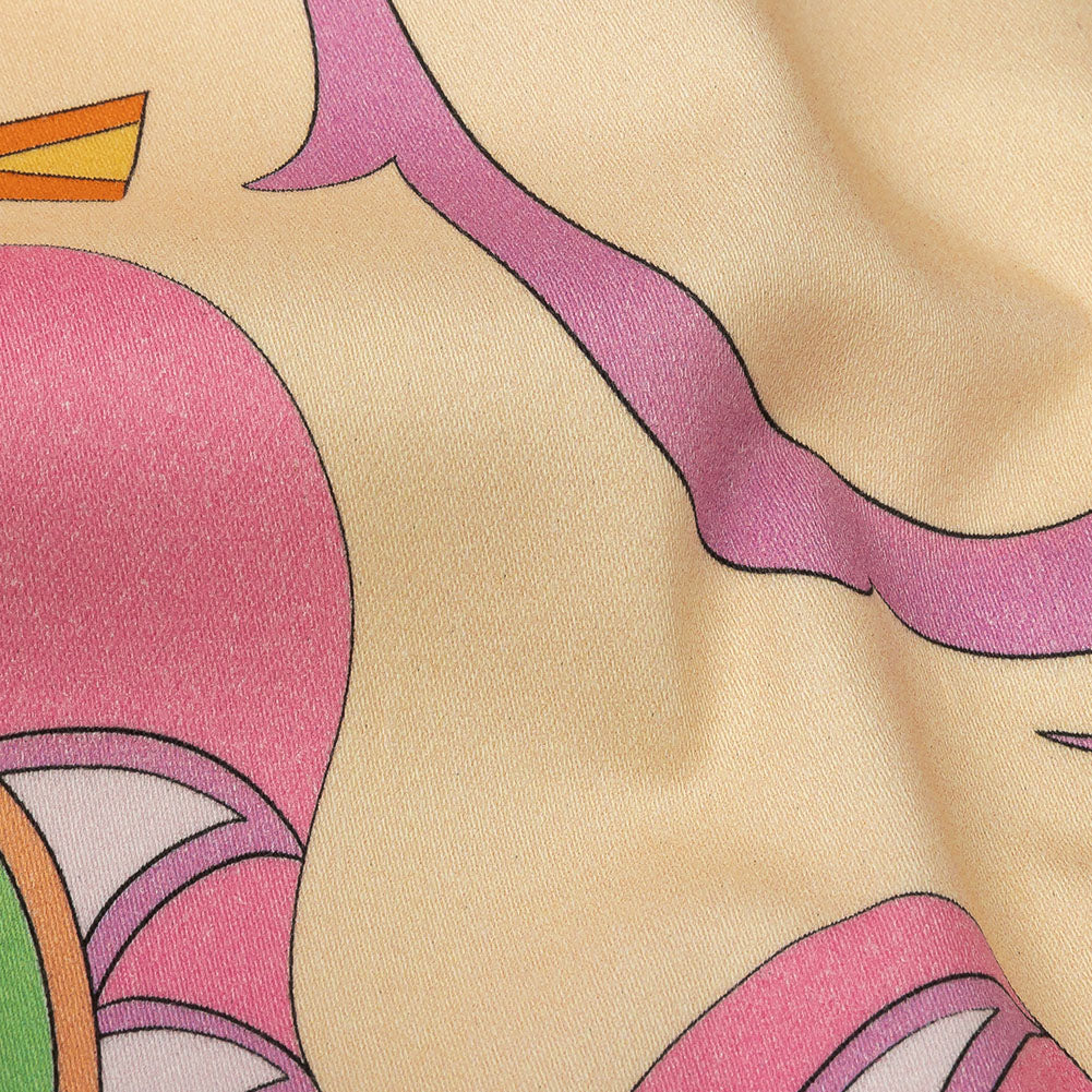 Stretch Cotton Sateen - Orange and Pink Abstract - Festival Daydreams Print - Mood Exclusive Groove Collection - Detail