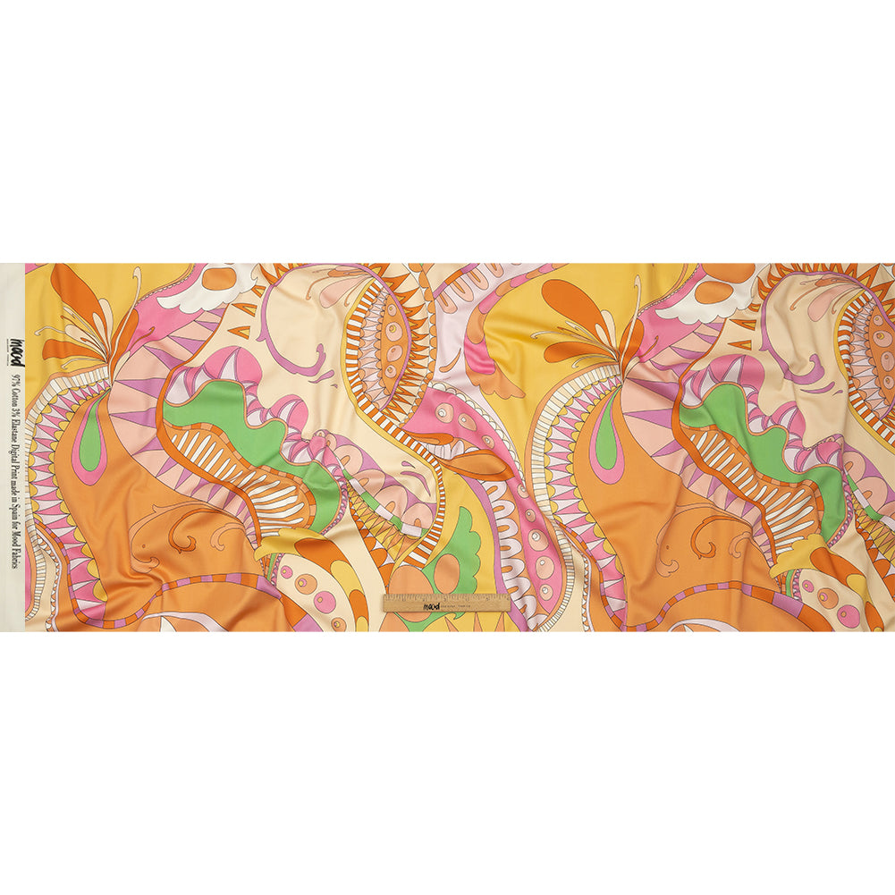 Stretch Cotton Sateen - Orange and Pink Abstract - Festival Daydreams Print - Mood Exclusive Groove Collection - Full