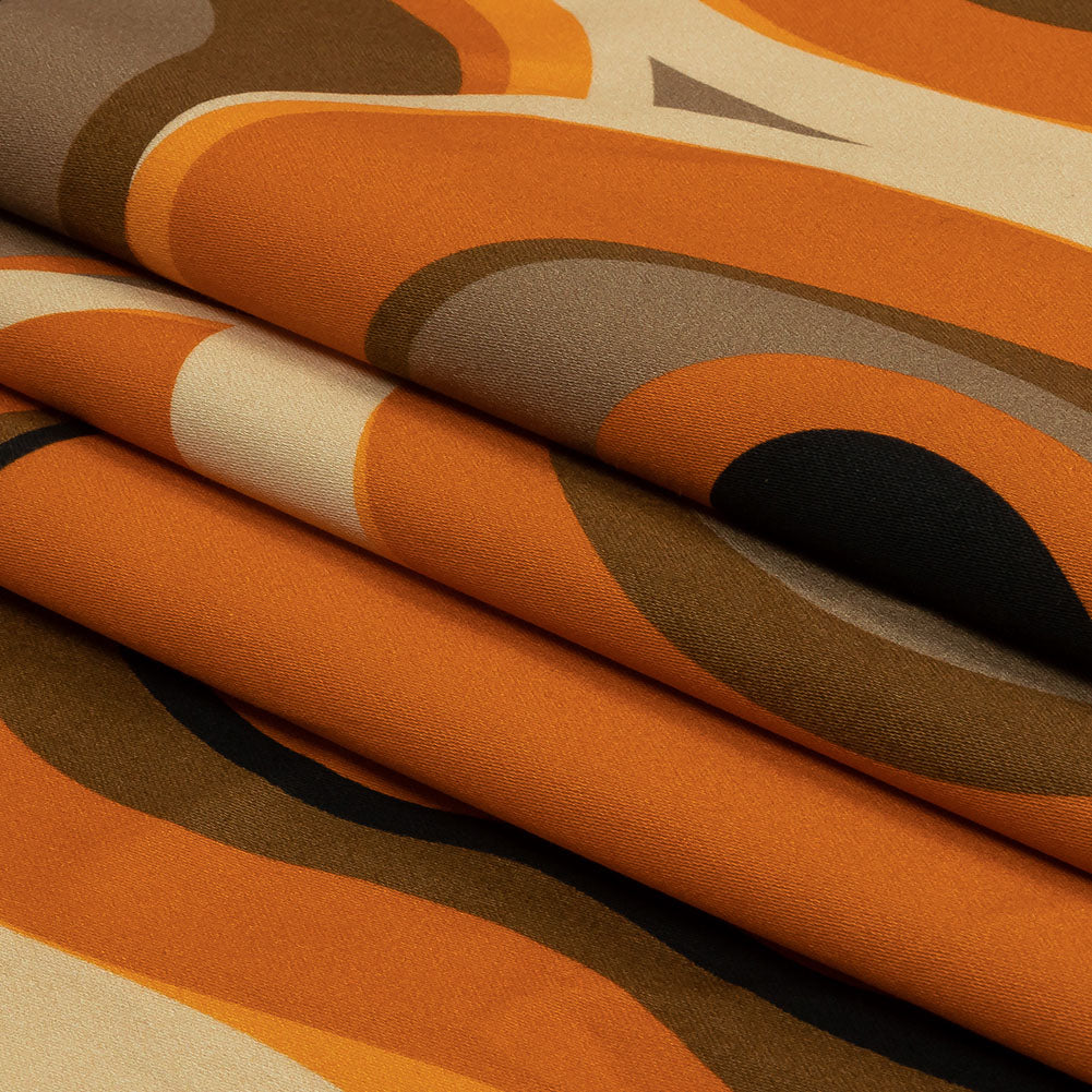 Stretch Cotton Sateen - Brown and Orange Abstract - Lava Flows Print - Mood Exclusive Groove Collection