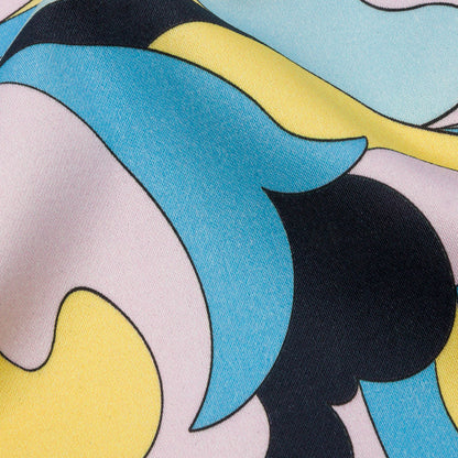Stretch Cotton Sateen - Blue, Pink and Yellow Abstract - Magical Mystery Print - Mood Exclusive Groove Collection Detail