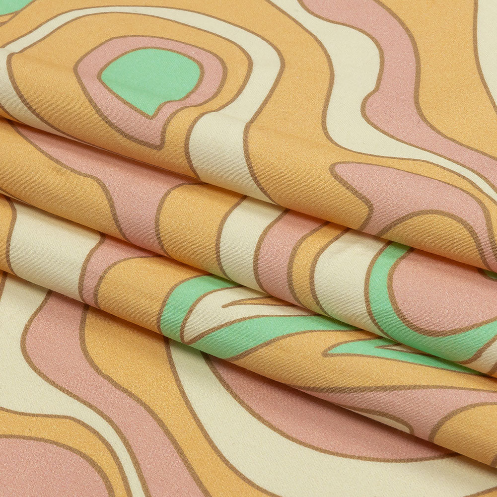 Stretch Cotton Sateen - Light Green, Orange and Pink Abstract - Carnival Candy Print - Mood Exclusive Groove Collection - Folded