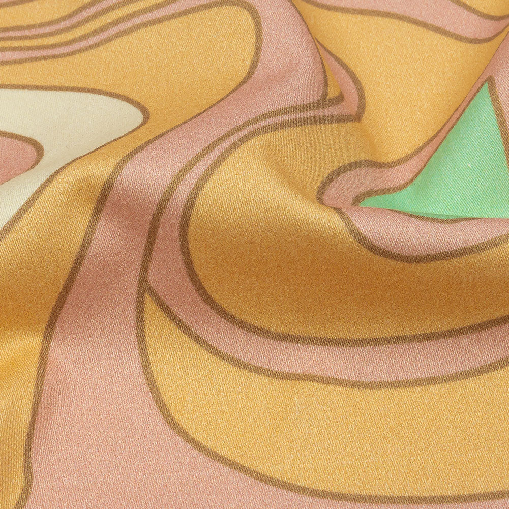 Stretch Cotton Sateen - Light Green, Orange and Pink Abstract - Carnival Candy Print - Mood Exclusive Groove Collection - Detail