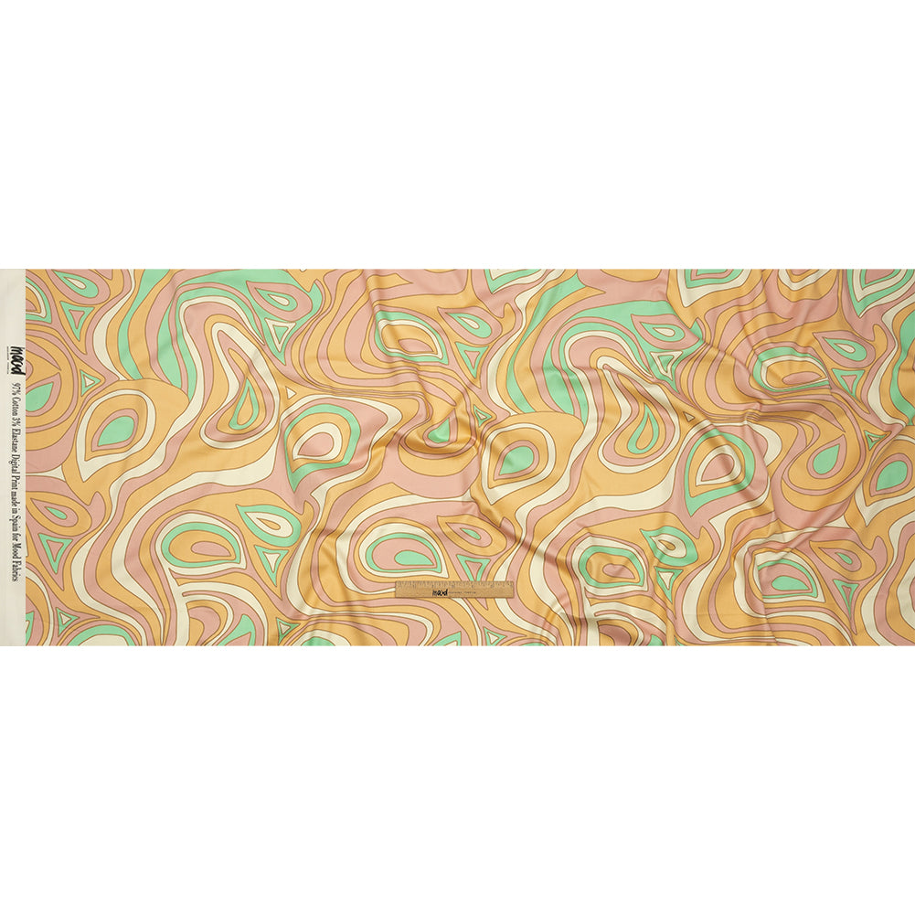 Stretch Cotton Sateen - Light Green, Orange and Pink Abstract - Carnival Candy Print - Mood Exclusive Groove Collection - Full