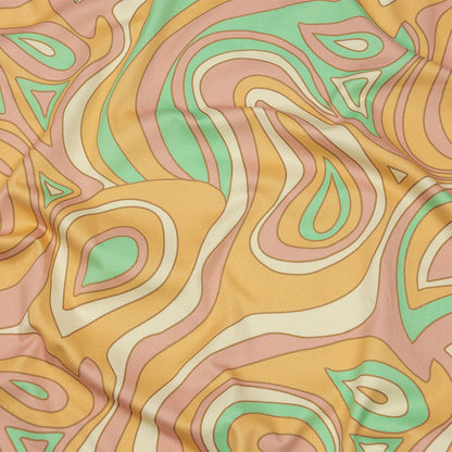 Stretch Cotton Sateen - Light Green, Orange and Pink Abstract - Carnival Candy Print - Mood Exclusive Groove Collection