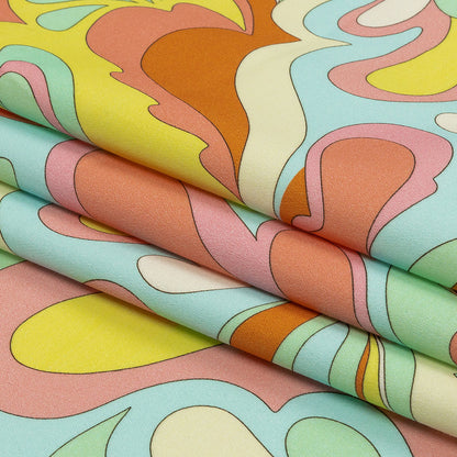 Stretch Cotton Sateen - Sky Blue and Mint Abstracted Paisley - Lonely Hearts Club Print - Mood Exclusive Groove Collection