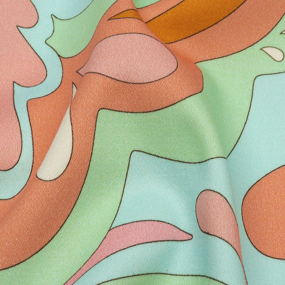 Stretch Cotton Sateen - Sky Blue and Mint Abstracted Paisley - Lonely Hearts Club Print - Mood Exclusive Groove Collection - Detail