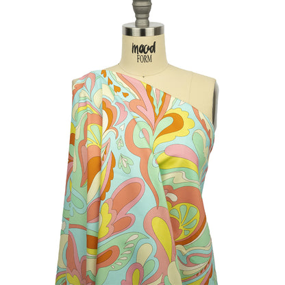 Stretch Cotton Sateen - Sky Blue and Mint Abstracted Paisley - Lonely Hearts Club Print - Mood Exclusive Groove Collection