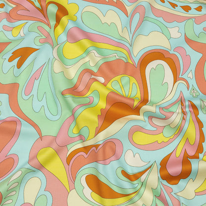 Stretch Cotton Sateen - Sky Blue and Mint Abstracted Paisley - Lonely Hearts Club Print - Mood Exclusive Groove Collection