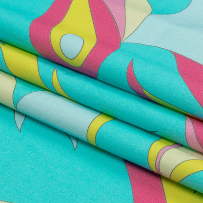 Stretch Cotton Sateen - Turquoise, Pink and Yellow Abstract Paisley - Free Falling Print - Mood Exclusive Groove Collection