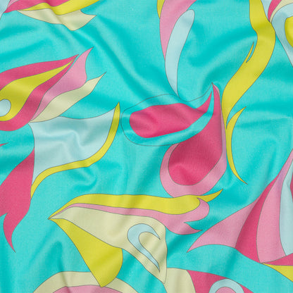 Stretch Cotton Sateen - Turquoise, Pink and Yellow Abstract Paisley - Free Falling Print - Mood Exclusive Groove Collection