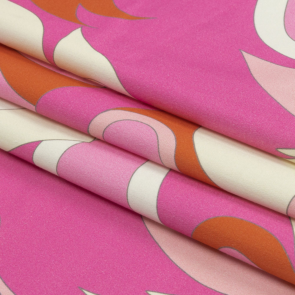 Stretch Cotton Sateen - Hot Pink, White and Orange Abstract Paisley - Free Falling Print - Mood Exclusive Groove Collection