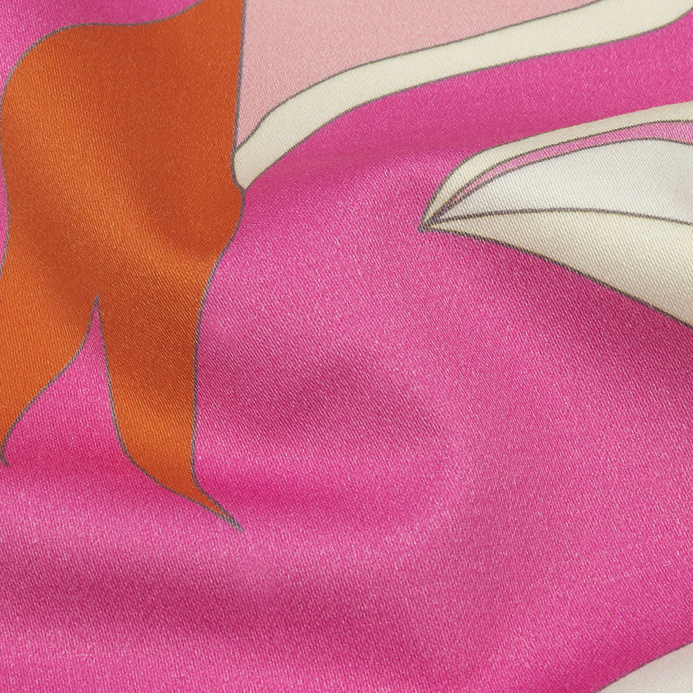 Stretch Cotton Sateen - Hot Pink, White and Orange Abstract Paisley - Free Falling Print - Mood Exclusive Groove Collection
