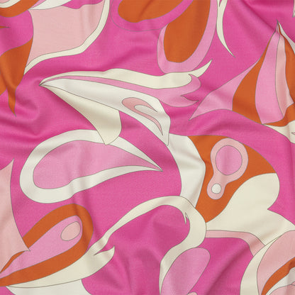 Stretch Cotton Sateen - Hot Pink, White and Orange Abstract Paisley - Free Falling Print - Mood Exclusive Groove Collection