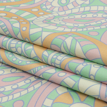 1 Yard of Stretch Cotton Sateen - Green and Cream Chunky Paisley - Glass Carnival Print - Mood Exclusive Groove Collection
