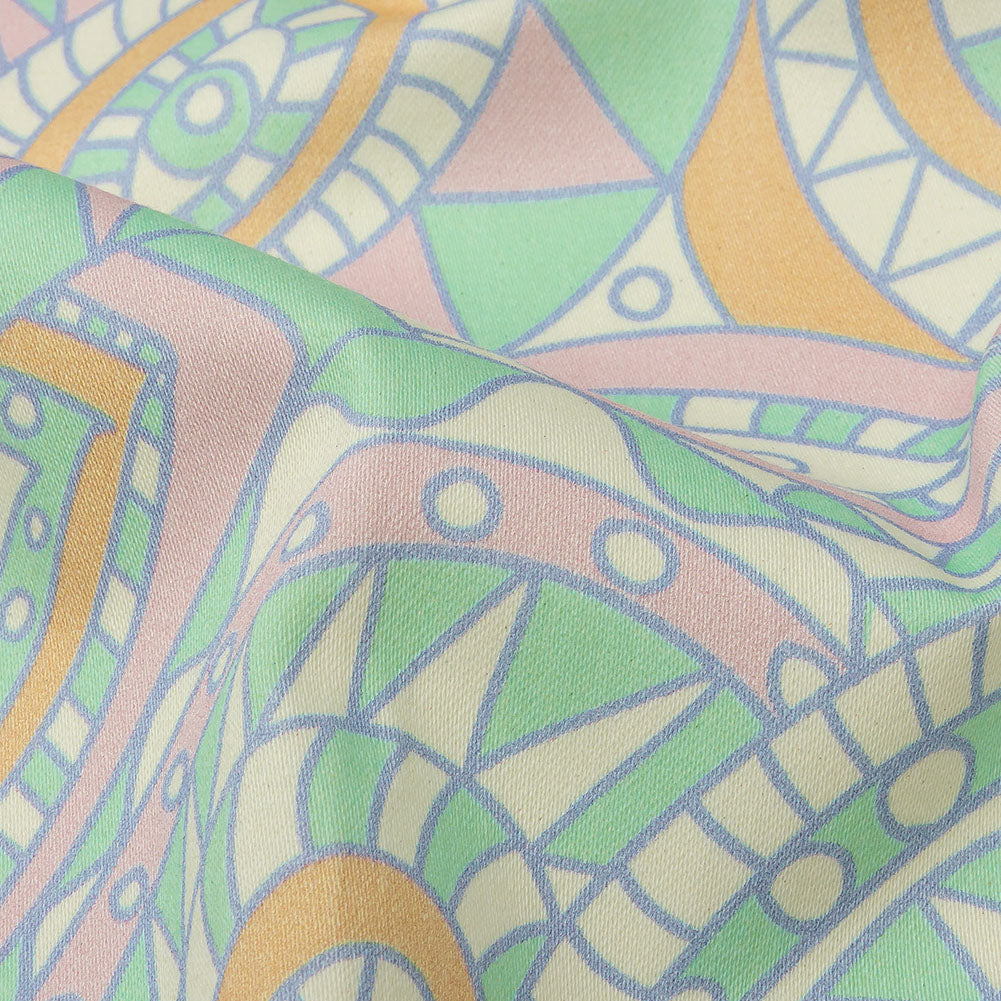 1 Yard of Stretch Cotton Sateen - Green and Cream Chunky Paisley - Glass Carnival Print - Mood Exclusive Groove Collection - Detail