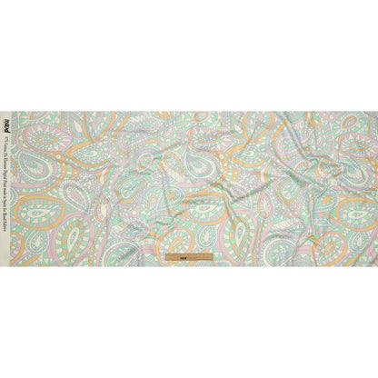 1 Yard of Stretch Cotton Sateen - Green and Cream Chunky Paisley - Glass Carnival Print - Mood Exclusive Groove Collection