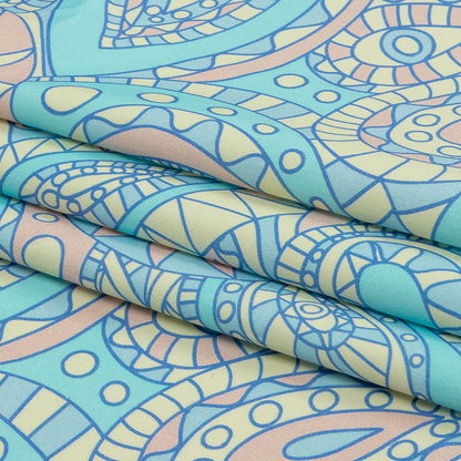 Stretch Cotton Sateen - Blue and Peach Chunky Paisley - Glass Carnival Print - Mood Exclusive Groove Collection