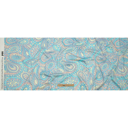Stretch Cotton Sateen - Blue and Peach Chunky Paisley - Glass Carnival Print - Mood Exclusive Groove Collection