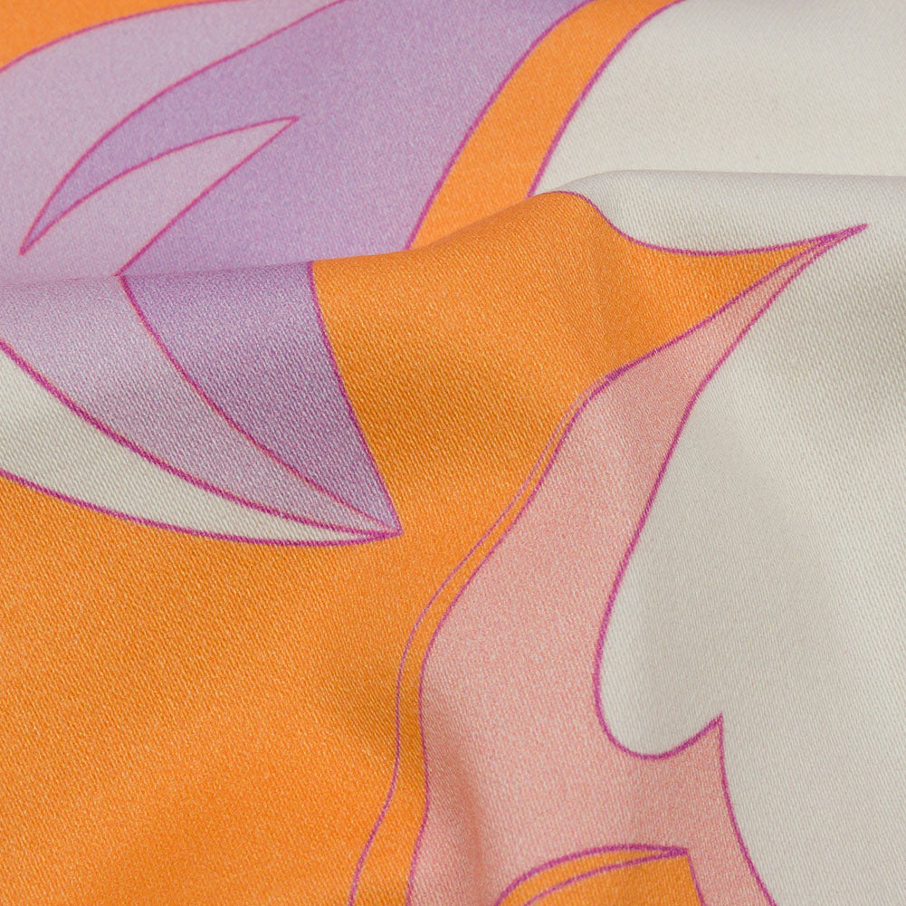 Stretch Cotton Sateen - Lilac and Orange Abstract - Lost at Last Print - Mood Exclusive Groove Collection