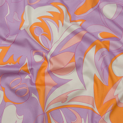 Stretch Cotton Sateen - Lilac and Orange Abstract - Lost at Last Print - Mood Exclusive Groove Collection