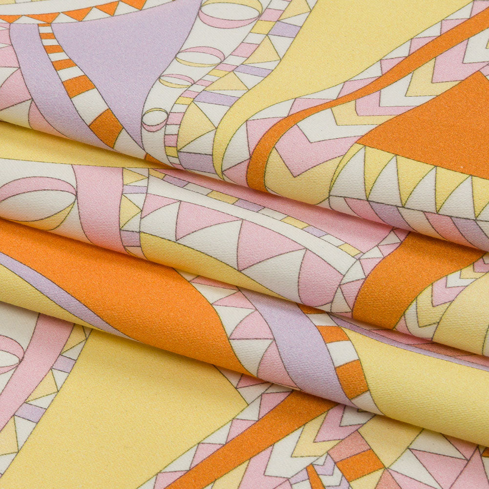 Stretch Cotton Sateen - Pink and Orange Geometric Abstract - Lizard Leap Print - Mood Exclusive Groove Collection