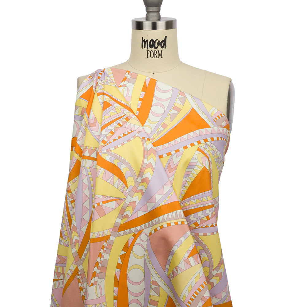 Stretch Cotton Sateen - Pink and Orange Geometric Abstract - Lizard Leap Print - Mood Exclusive Groove Collection