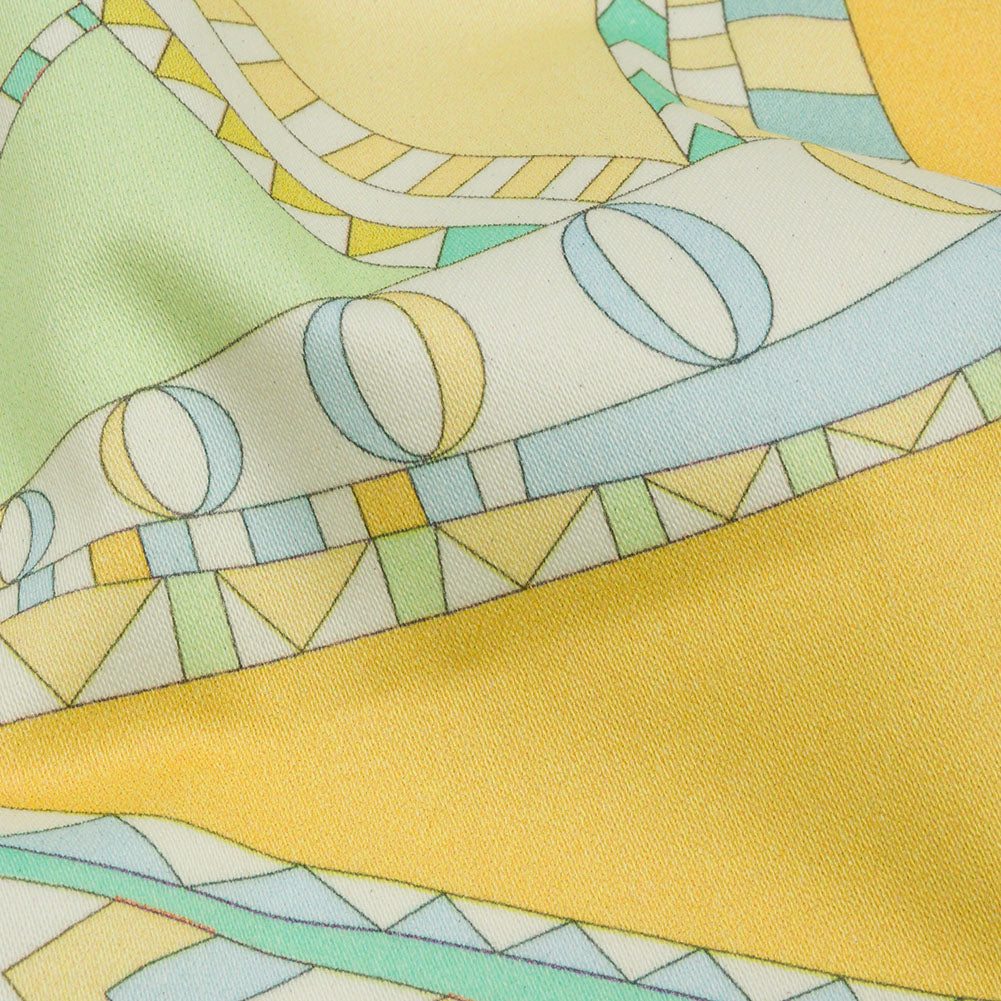 Stretch Cotton Sateen - Green and Blue Geometric Abstract - Lizard Leap Print - Mood Exclusive Groove Collection - Detail
