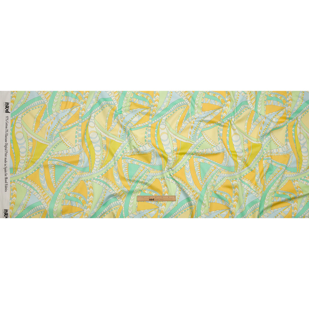 Stretch Cotton Sateen - Green and Blue Geometric Abstract - Lizard Leap Print - Mood Exclusive Groove Collection - Full