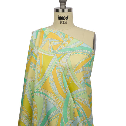 Stretch Cotton Sateen - Green and Blue Geometric Abstract - Lizard Leap Print - Mood Exclusive Groove Collection