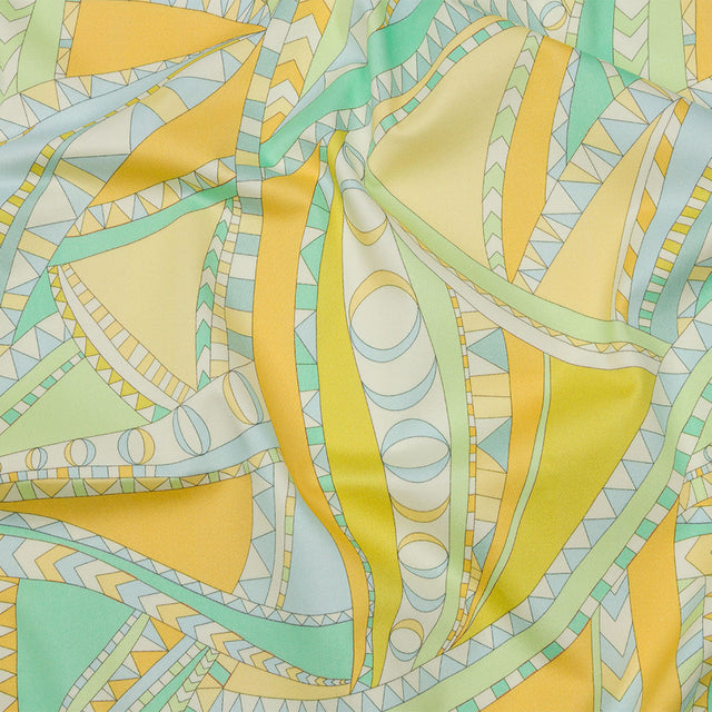 Stretch Cotton Sateen - Green and Blue Geometric Abstract - Lizard Leap Print - Mood Exclusive Groove Collection