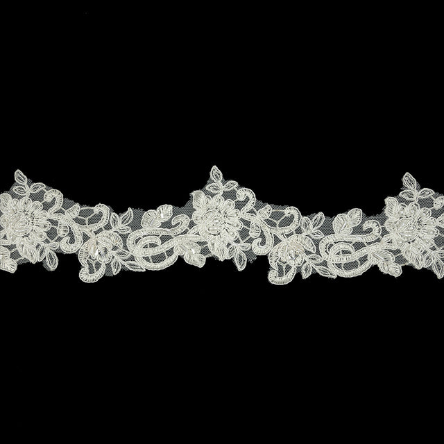 Off White Floral Beaded Bridal Lace Trim with White Cording - 2.5"