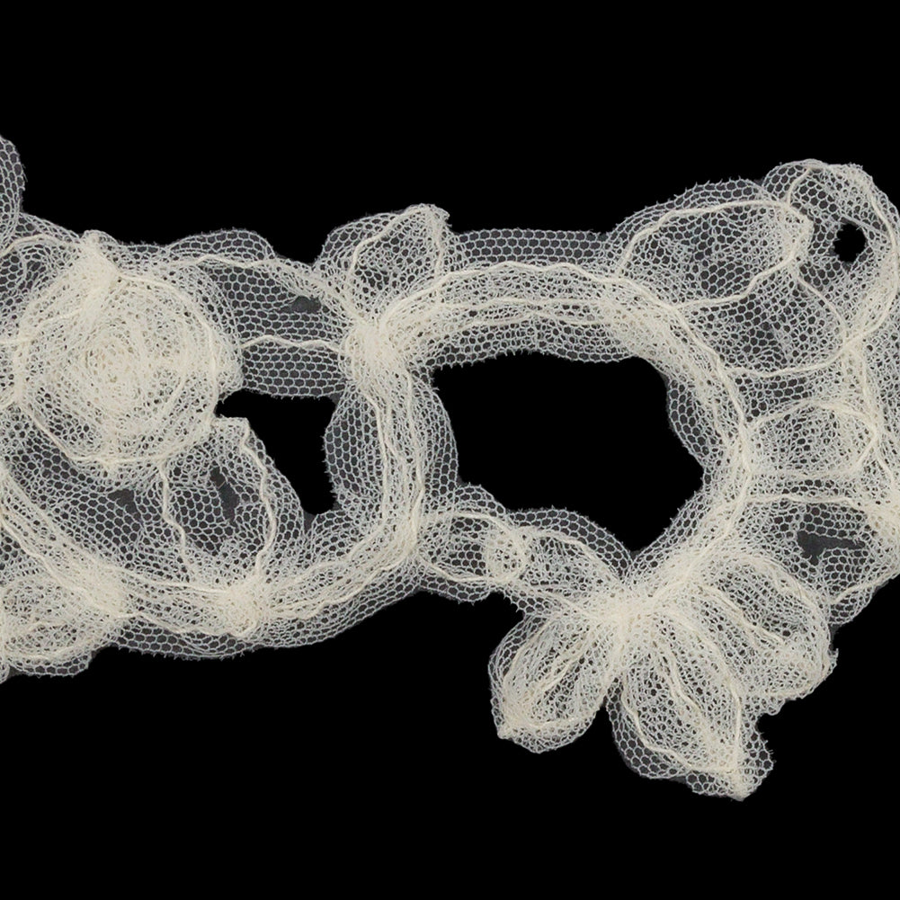 Famous NYC Designer Ivory Floral Vines Ruffled Tulle Lace Trim - 2.75" Detail