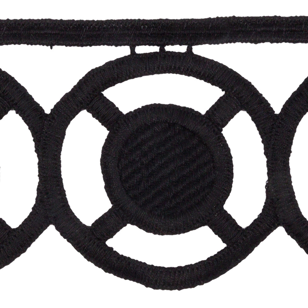 Black Big Circles Venise Lace Trim - 2.5" Detail