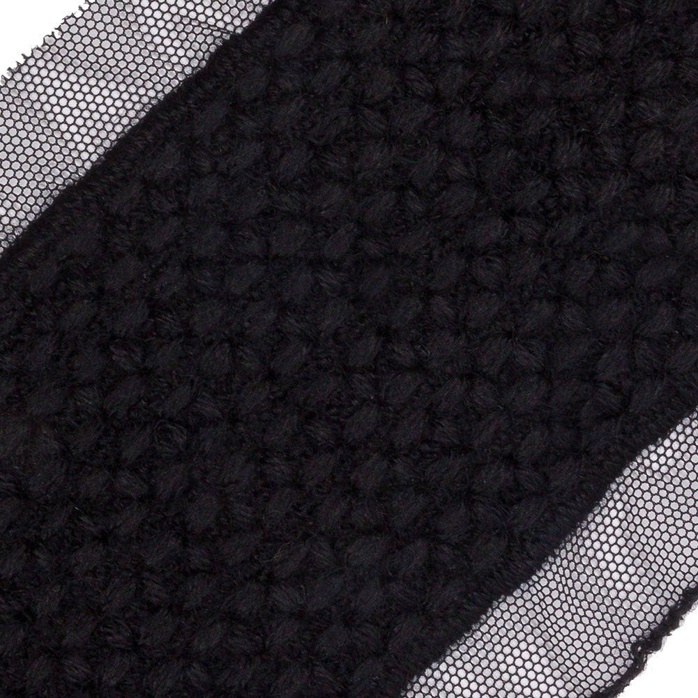 Black Little Circles Wool Embroidered Lace Trim on Mesh Ground - 2.375" Detail