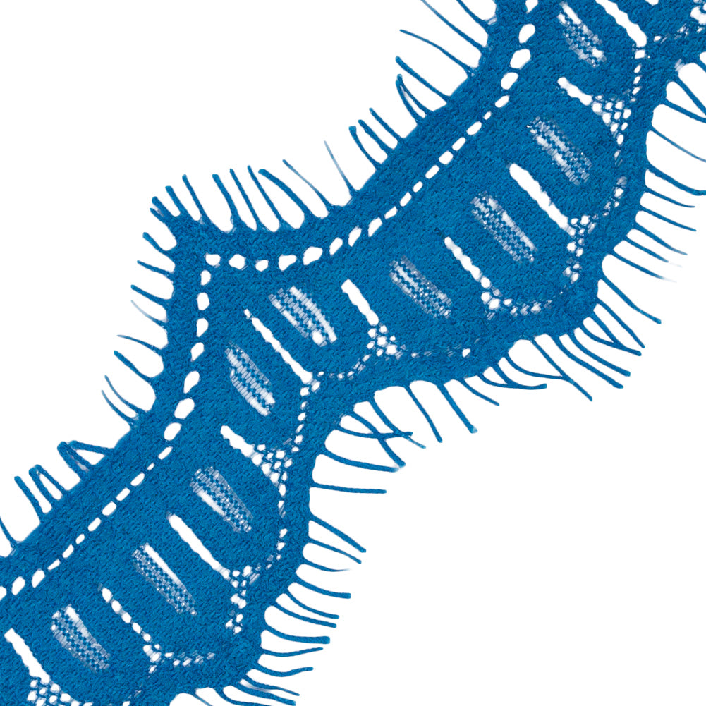 Blue Scalloped Lace Trim with Eyelash Fringe - 1.875" Detail