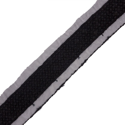 Black Little Circles Wool Embroidered Lace Trim on Mesh Ground - 1.375"