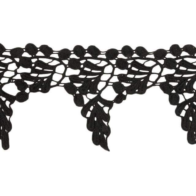 Black Leaves and Berries Lace Trim - 5"