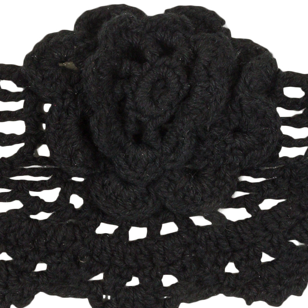 Black 3D Flowers Scalloped Crochet Lace Trim - 3.25" Detail