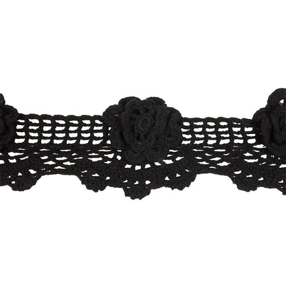 Black 3D Flowers Scalloped Crochet Lace Trim - 3.25"