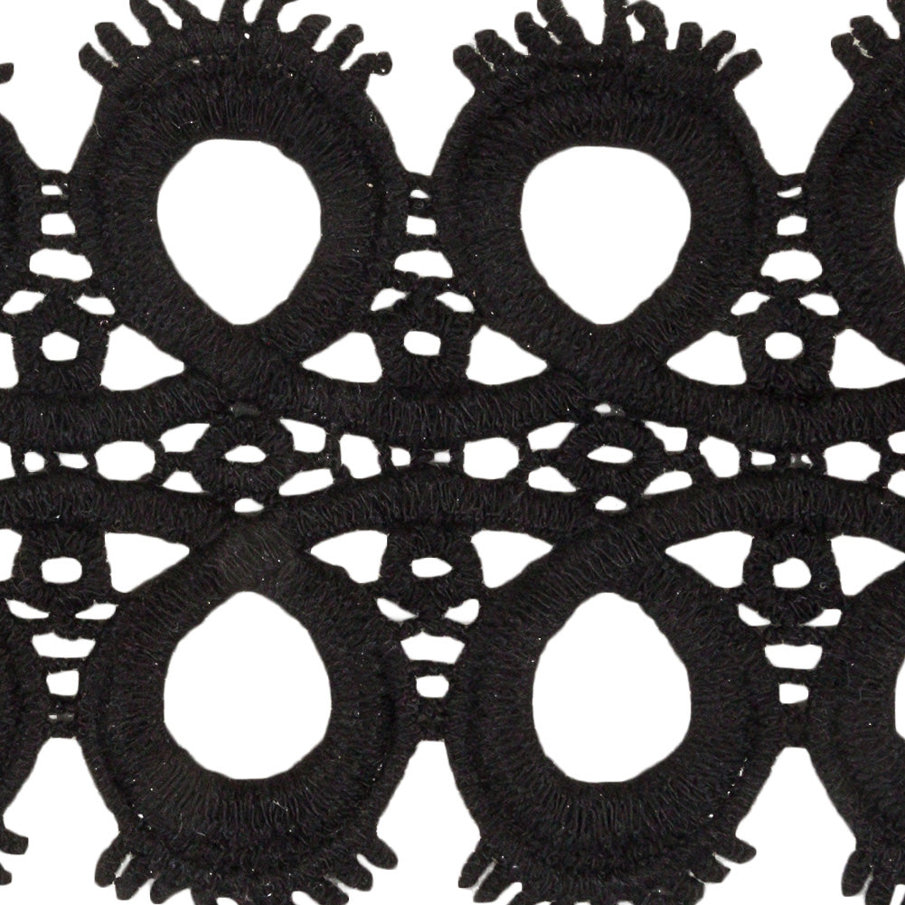 Black Circles and Loop de Loops Lace Trim - 3" Detail