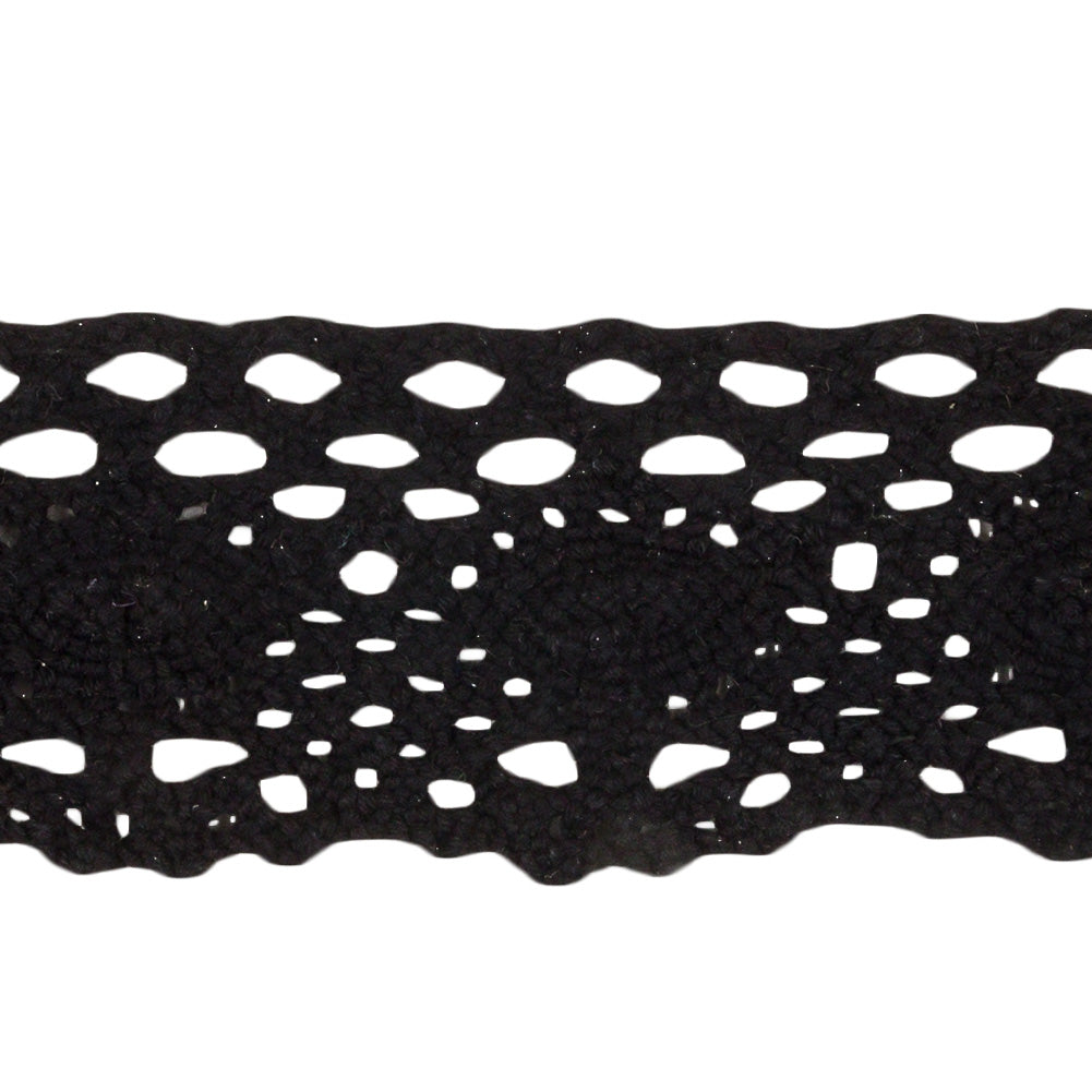 Black Lozenges and Latticework Crochet Lace Trim - 1.5" Detail
